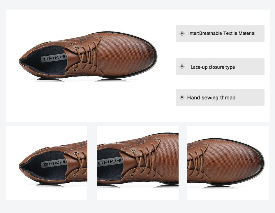 BHKH 2025 Genuine Leather Dress Shoes Comfy Men Casual Shoes Smart Business Work Office Lace-up Men Shoes
