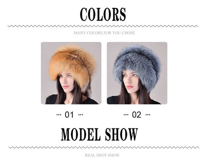 2025 Novo Estilo Chapéu Russo Ushanka de Pele de Raposa Natural Feminino Quente de Inverno Estilo Popular Fofo Boné Feminino com Cauda de Pele Real da Moda