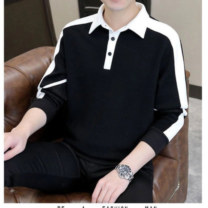 Contrast Patchwork Plus Size Korean Hoodies Sweatshirts Men Clothes Spring Autumn Polo Neck Long Sleeve Casual Top Fashion Trend