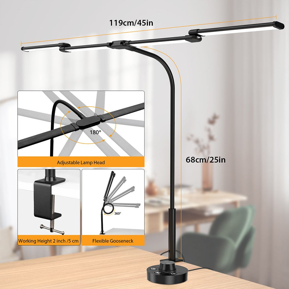 Led Desk Lamp with Clamp Architect Desk Lamp for Home Office 24W Ultra Bright Auto Dimming PC Light Stepless Dimming Table Light