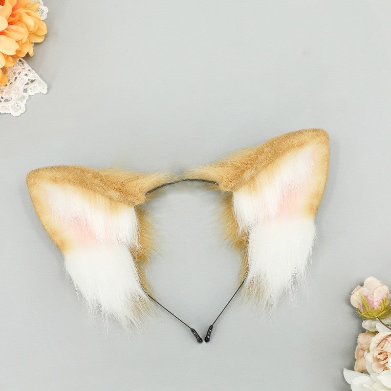 2025 New Halloween Simulated Furry Dog Ear Hairband Lolita Realistic Tail Set Cute Animal Plush Dog Tail Cosplay Props