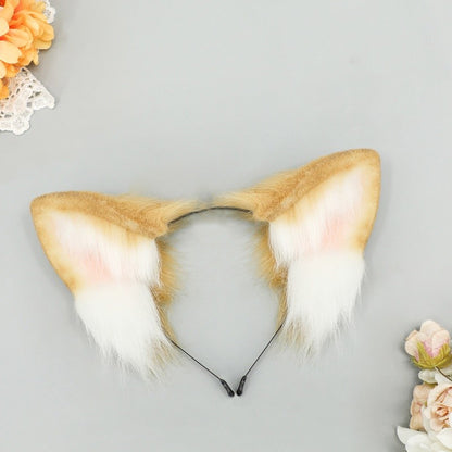 2025 New Halloween Simulated Furry Dog Ear Hairband Lolita Realistic Tail Set Cute Animal Plush Dog Tail Cosplay Props