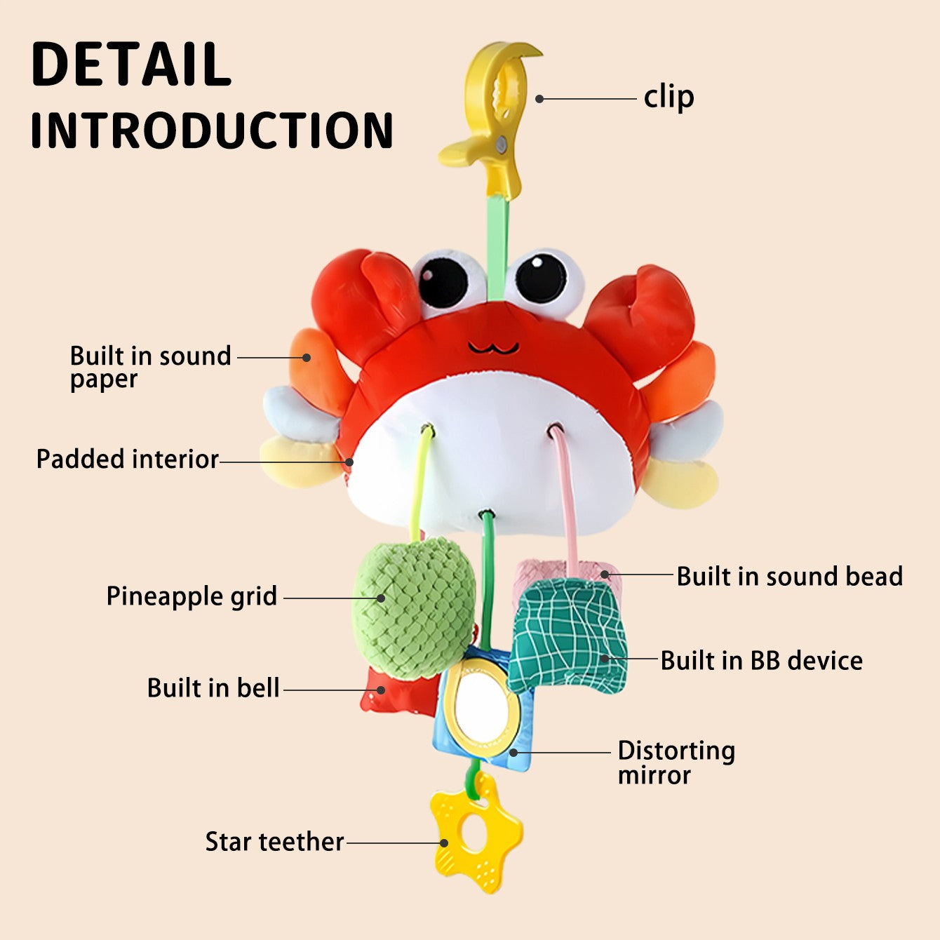 Baby toy crab pull happy bed bell ring bell puzzle cart pendant baby pull happy