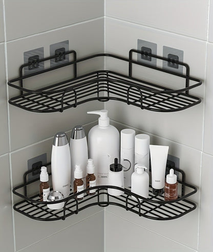 Prateleira de Canto sem Furação - Suporte de Parede Resistente para Shampoo, Loção e Cosméticos, Acessório de Banheiro de Fácil Instalação
