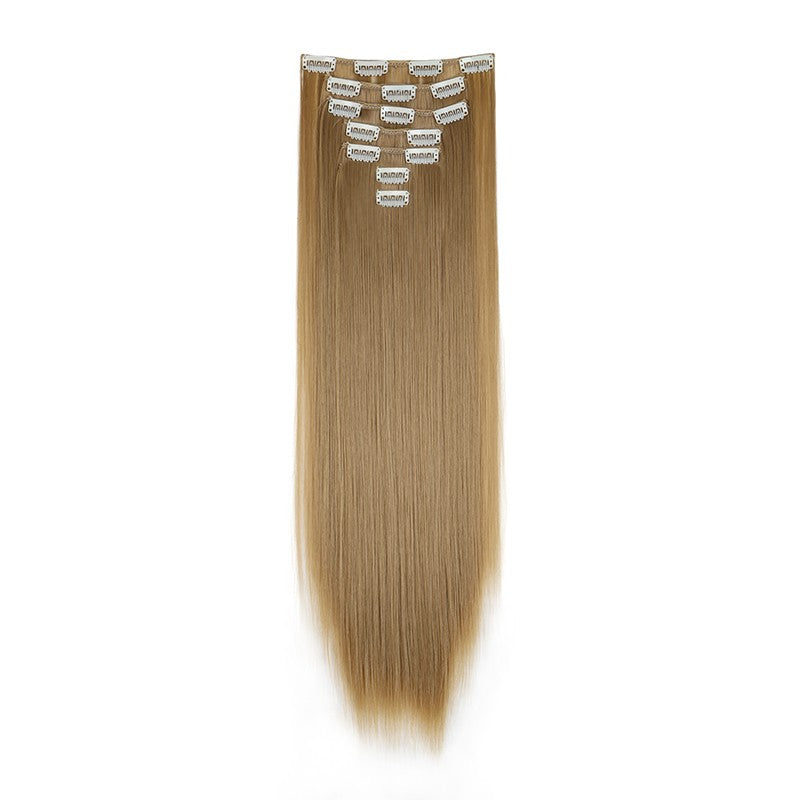 Extensão de cabelo liso longo sintético de 24 polegadas 7pçs/conjunto 16 clipes Penteado Preto Loiro Peruca para mulheres 2026