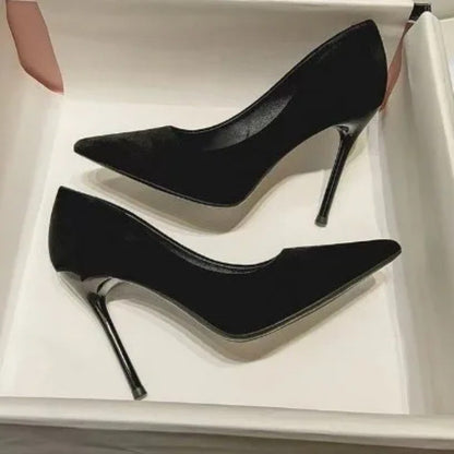 Primavera e outono novos sapatos femininos de salto alto preto, boca rasa pontiaguda fina com temperamento sexy, sapatos únicos, Zapatos De Mujer