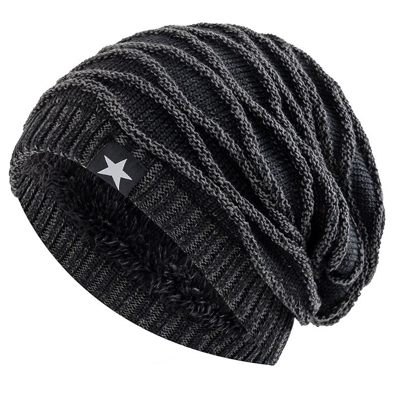 Novos Chapéus de Inverno Unissex Folgados Adicionam Forro de Pele Masculino e Feminino Gorro Quente Casual com Decoração de Estrela de Cinco Pontas Chapéus de Inverno de Tricô