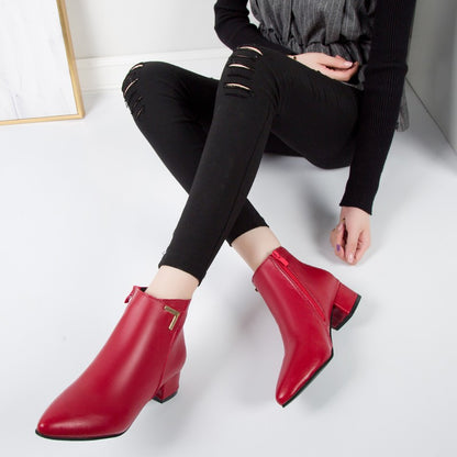 2025 New Autumn and Winter New Ankle Boots Thick Heel Pointed Toe Women Short Boots Fashion Leather Slim Boots Women Size42 Q233