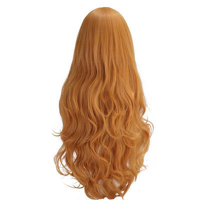 Synthetic Long Orange Wavy Cosplay Wig - Heat Resistant Anime Party Hair (Nami-Inspired Style)