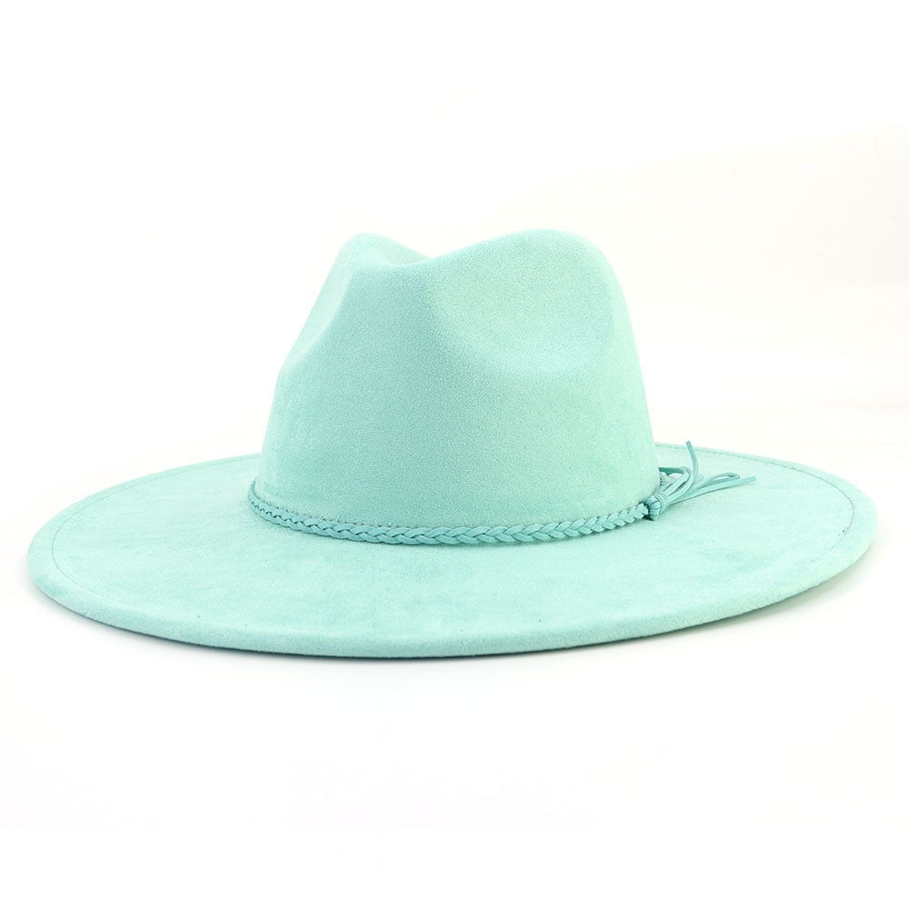 Chapéu fedora de aba larga com cinto de camurça vegana em formato de coração para homens e mulheres chapéu jazz de feltro chapéu feminino clássico