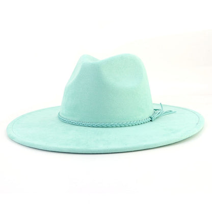 Chapéu fedora de aba larga com cinto de camurça vegana em formato de coração para homens e mulheres chapéu jazz de feltro chapéu feminino clássico