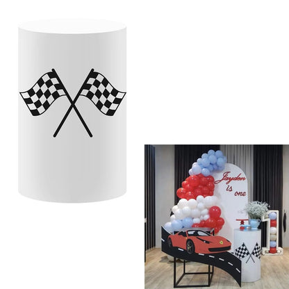 Race Car Theme Cylinder Covers Decor Elastic Racing Party Backdrop Pedestal Cover Baby Shower Birthday Custom Name Desserts