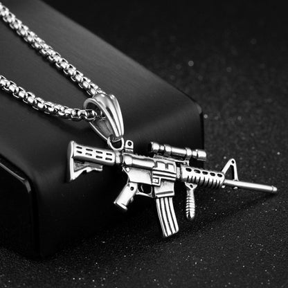 Colar Masculino Pingente Metralhadora Hip Hop Punk Cor Ouro Preto Aço Inoxidável Corrente Acessórios Retrô Joias Hippie Rapper