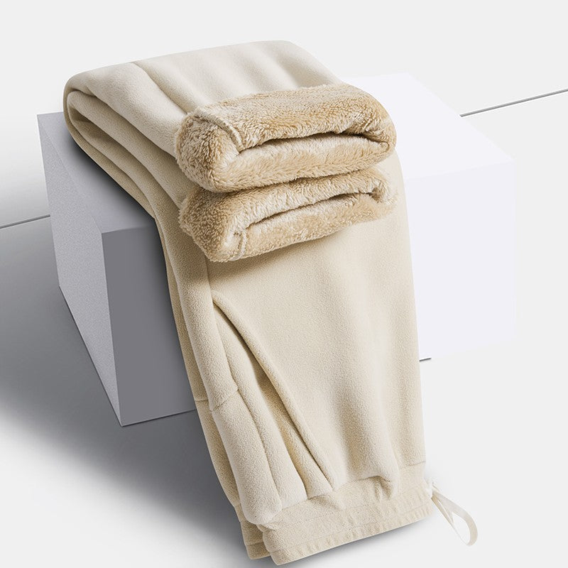 YJKVUR Unisex 2025 Winter New Oversize Pants Men Women Warm Fleece Liner Drawstring Trousers Casual Comfortable Gym Sweatpants