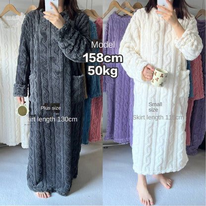 Bathrobe women's bathrobe coral padded thickened warm pajamas dress winter college students homewear plus size women's clothes c