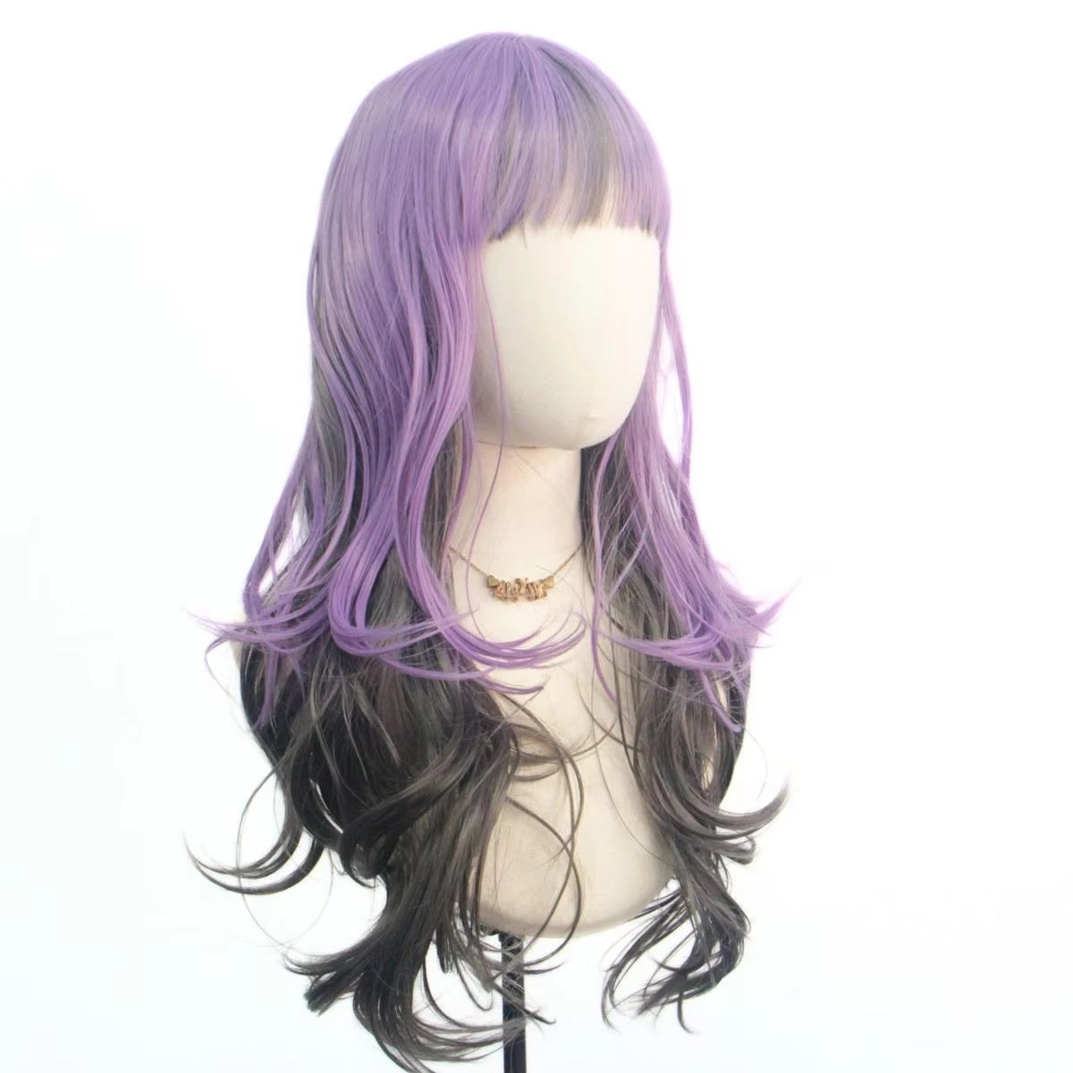 Peruca Sintética Cabelo Cacheado Longo com Onda Corporal Natural Roxo Preto para Festa Anime Cosplay