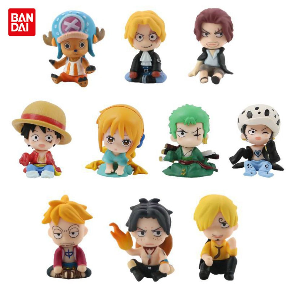 Conjunto com 10 peças Anime One Piece Brinquedos Luffy Roronoa Zoro 4cm Q Versão Action Figura Kawaii Boneca Decoração de Carro Modelo de PVC Presente