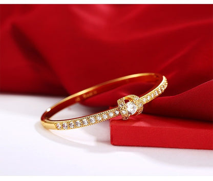 Pulseira de ouro AU999 com fechos de diamante, pulseira feminina simples e leve AU750, joia de ouro 24K verdadeiro