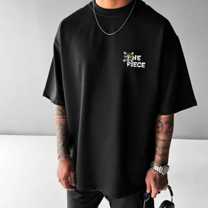 ONE PIECE Anime Roupas Periféricas Camiseta Clássica de Quadrinhos Manga Curta Gola Redonda Masculina e Feminina de Casal para o Verão