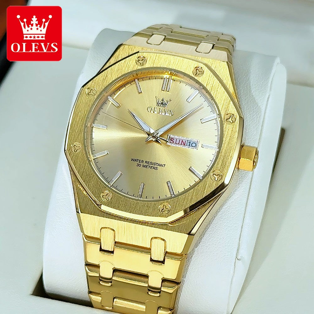 OLEVS Men's Watches Luxury Fashion Fine Steel Original Quartz Wristwatch for Man Waterproof Luminous Date Week Trend Dress 3726
