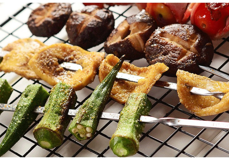 50Pcs Espeto de Churrasco de Aço Inoxidável Portátil Reutilizável com Tubo Espeto de Kebab de Ferro para Ferramentas de Acampamento e Piquenique ao Ar Livre