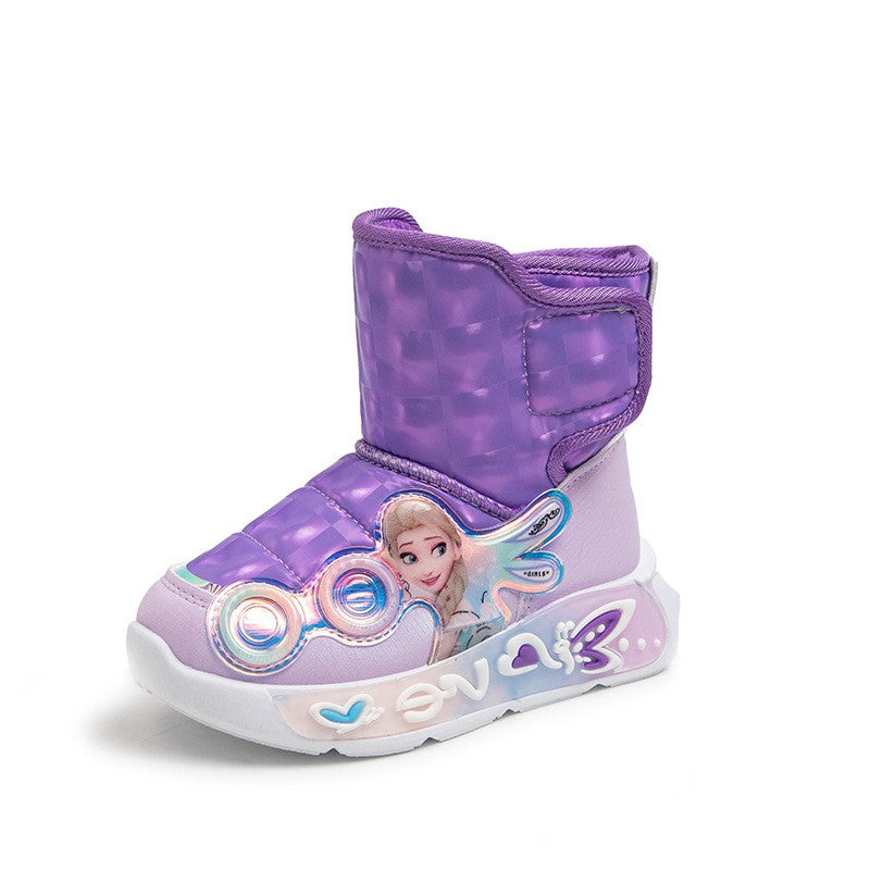 Disney Winter Children Shoes Plush Waterproof Non-Slip Girl Frozen Princess Elsa Shoes Snow Boots Fashion Warm Outdoor Boots