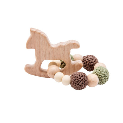 Wooden Rattle Teether Baby Toys Crochet Beads Baby Teether Baby Nursing Bracelet Rattle Chewable Teething Beads For Kids Gifts