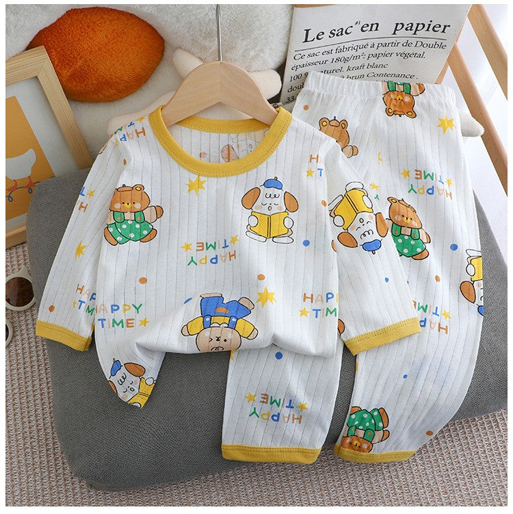 Kids Boys Girls Summer Cotton Thin Pajamas Cute Cartoon Print Long Sleeve T-shirt Tops+Pants Baby Clothing Sets