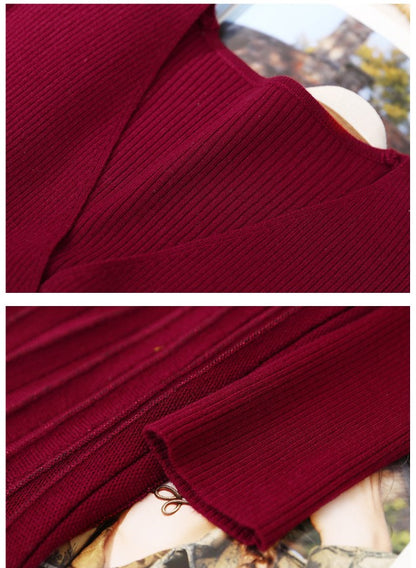 MARKOWO Desinger Brand 2022  Autumn and winter niche wool retro temperament slim V-neck knitted pleated dress