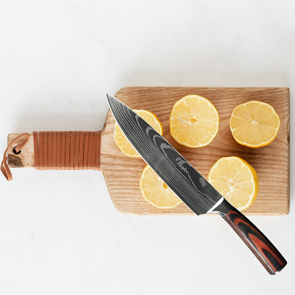 Conjunto de Facas de Chef 1-10 Peças Facas de Cozinha Padrão Damasco a Laser Faca Japonesa Santoku Afiada Cutelo Faca Utilitária para Fatiar