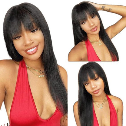 Peruca Full Lace Frontal 360 com Franja Lisa, Peruca Frontal de Renda Cabelo Humano Cru Com Franja, Perucas Brasileiras Sem Cola em Promoção/Liquidação
