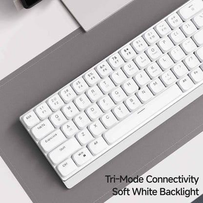 Teclado Gamer Sem Fio Ergonômico EWEADN Tri-Modo, BT/2.4G/Com Fio, Switch de Perfil Baixo, Tela, Silencioso, Botão Giratório, para PC/Laptop