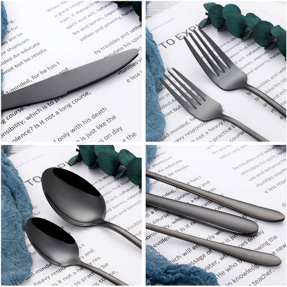 30/35/40 Peças Talheres Ocidentais Aço Inoxidável Preto Conjunto de Talheres Elegante Conjunto de Jantar Espelho Faca Garfo Colher Utensílios de Cozinha
