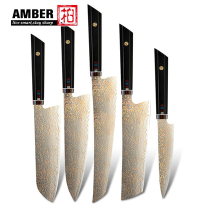 Amber VG10 Damascus Steel Kitchen Knife Set with Resin Handle, Damascus Chef Knife Set, Latest Styles, 37Layers, VG10