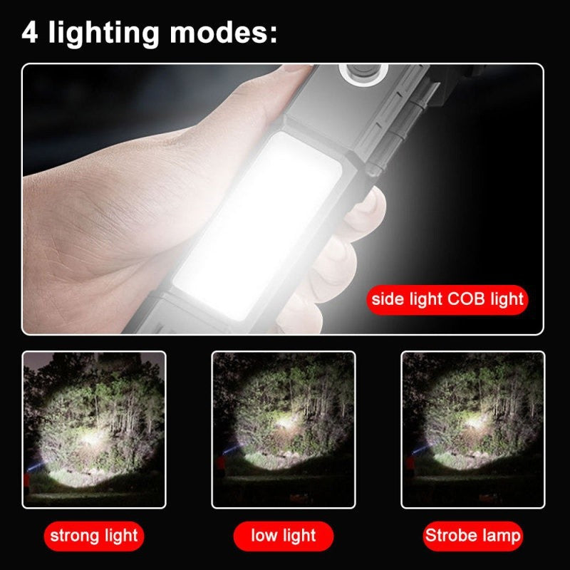 Lanterna LED com Martelo de Segurança, Luz de Trabalho, Emergência, Autossalvamento, Quebra-vidros, Recarregável USB, Tática, Lampião