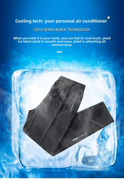 Calça Casual de Seda Gelo para o Verão Fina Solta de Secagem Rápida Elástica Respirável Calça Esportiva Calça Jogger Camisa de Academia Masculina de Futebol Rápido Masculina