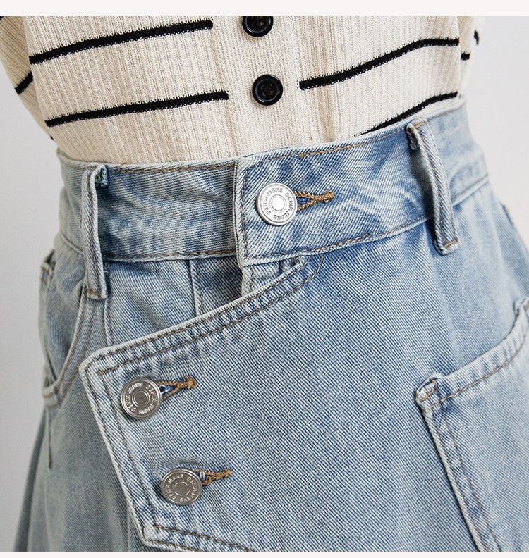 Plus Size Denim A Line Skirt With Lining 2024 Summer New Korean Fashion Pleated Midi Jean Skirt Woman Blue Color Jeans Skirts