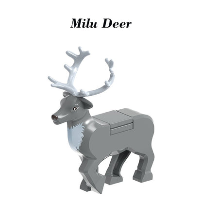 Hot Christmas Animals Deer Building Blocks Farm Scene Zoo City View Elk Reindeer Sled Figures Sika Deer Bricks Girl Boy Toy Gift