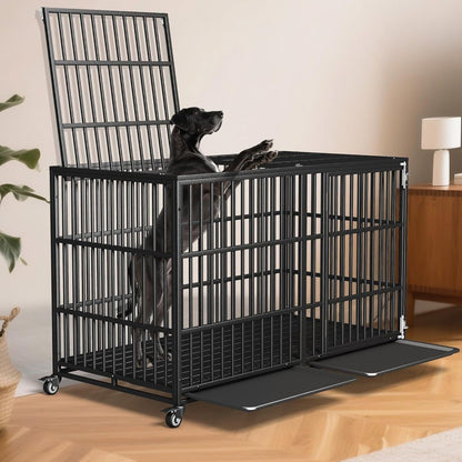 Caixa de Transporte para Cães para Raças Grandes/Gigantes Indestrutível, 162 cm, Reforçada, com Rodas Traváveis, Portas Duplas, Alta Ansiedade
