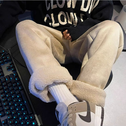 Women's Suede Thickened Straight Leg Pants Korean Style Wide Leg Autumn Winter New Student Fashion Casual Trousers