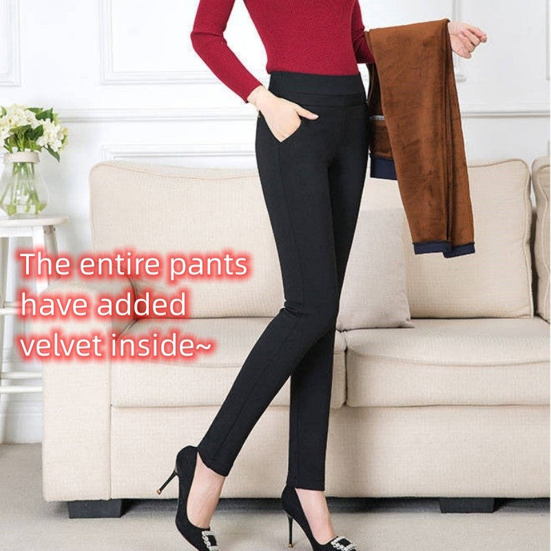 Trousers Fleece Thin Black Formal Woman Clothes Pant Autumn Winter Slim Femal Clothing Elastic Basics Pencil Pants Office Lady