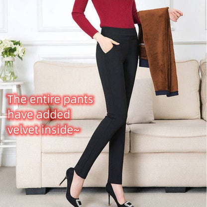 Trousers Fleece Thin Black Formal Woman Clothes Pant Autumn Winter Slim Femal Clothing Elastic Basics Pencil Pants Office Lady