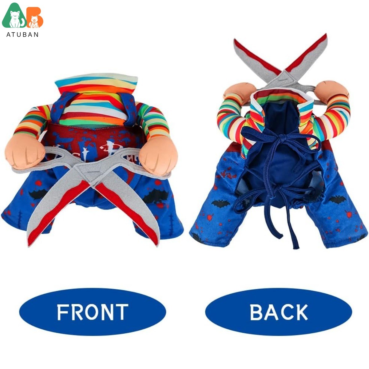 Traje de Cachorro de Boneca Estilo Tesoura de Halloween para Gatos, Filhotes e Cães de Porte Médio, Roupa Ajustável Engraçada Especial para Cosplay de Animais de Estimação