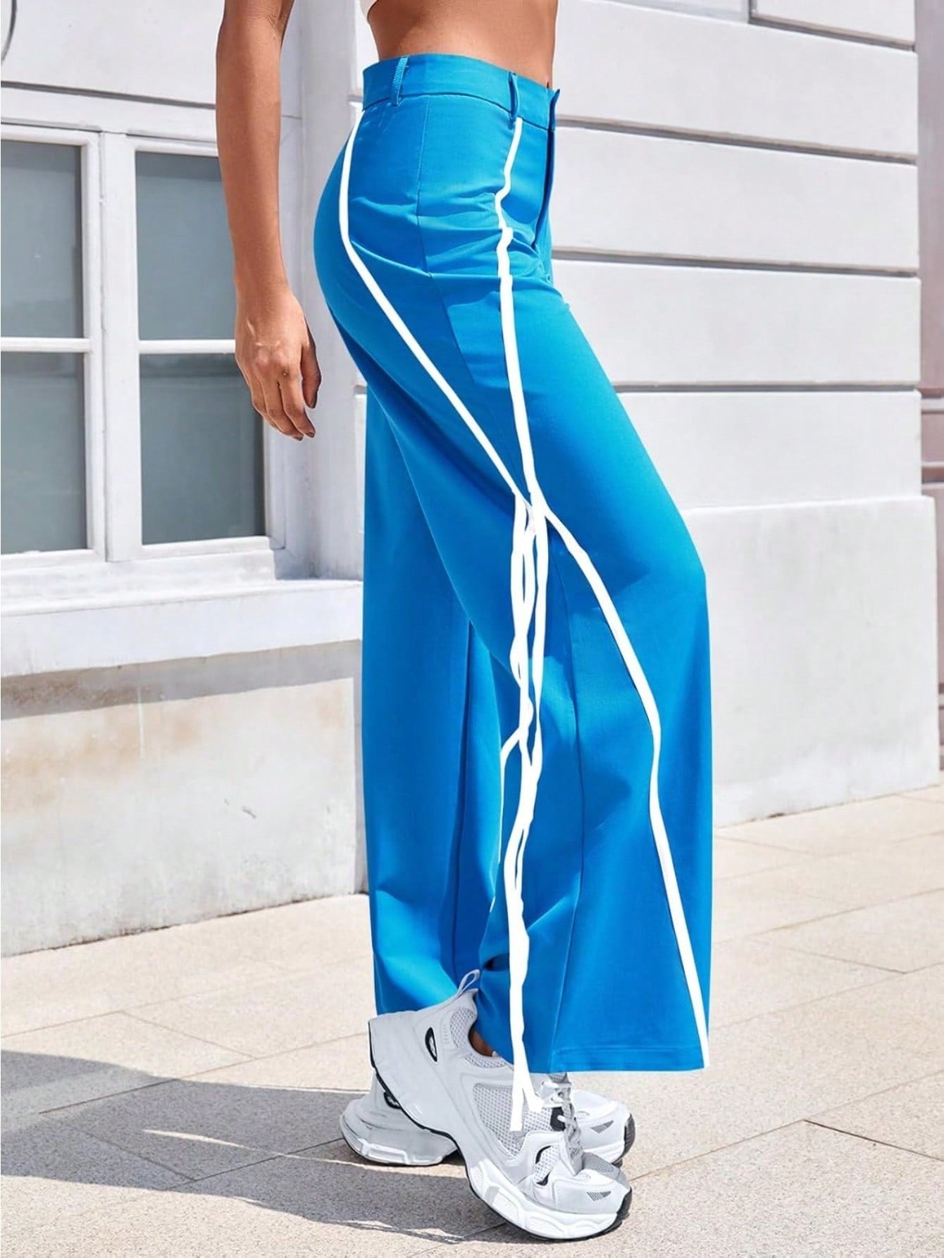 Fisoew Womens Casual Track Pants Straight Leg Trousers Splicing Line Wide Leg Pants Athletic Workout Sweatpants