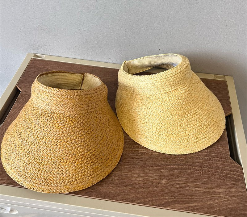 Chapéu de Sol Feminino USPOP de Verão com Aba Grande, Estilo Tiara de Ráfia, Casual e Aberto, para Praia