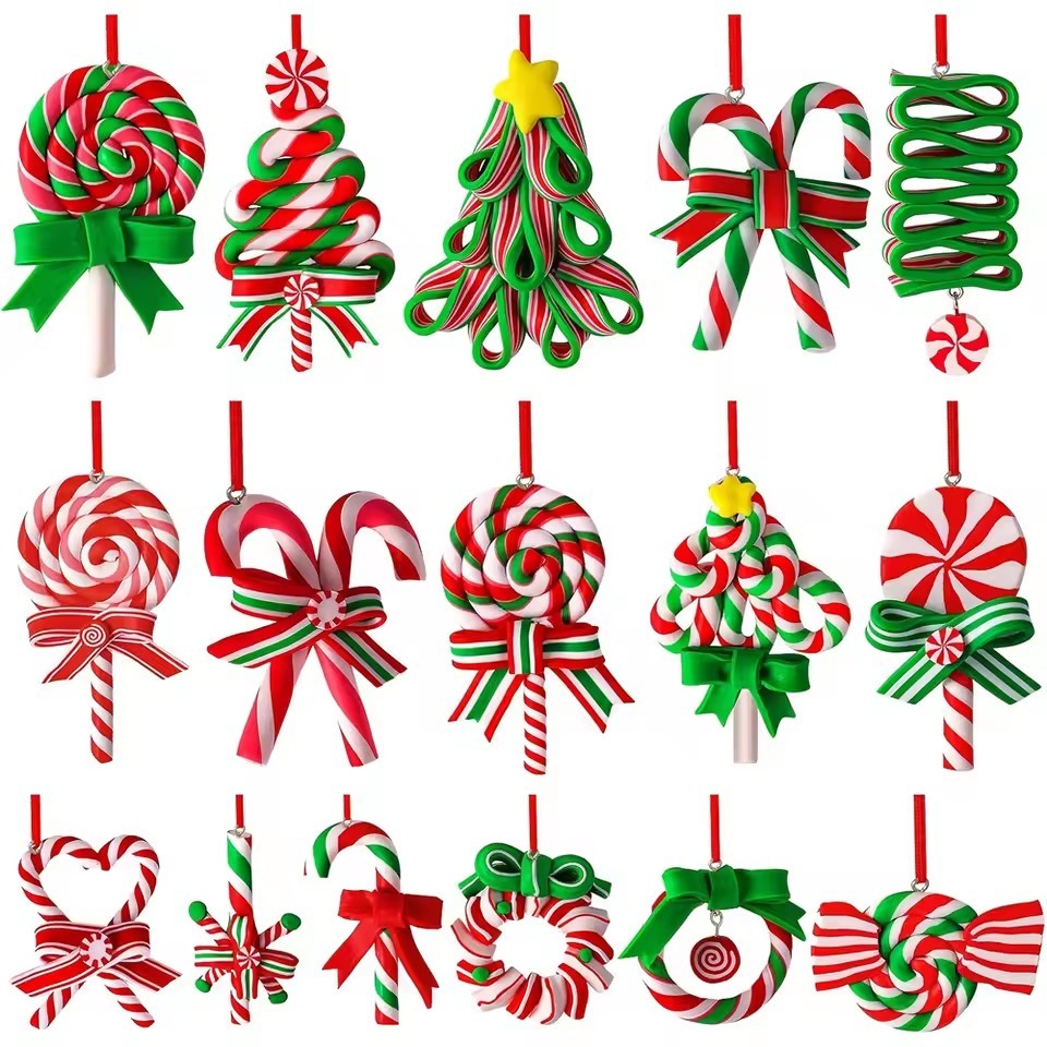 16/32 Pcs Christmas Wooden Candy Cane Ornaments, Colorful Mini Candy Cane Hanging Ornaments for Christmas Tree Party