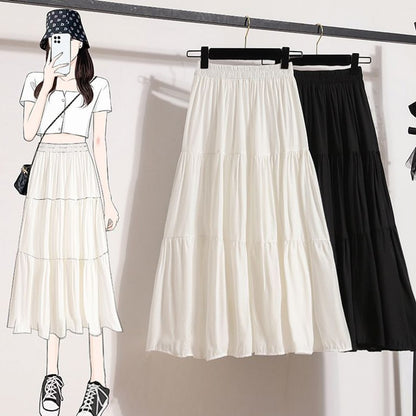 A-line Skirt High Waist Casual Slimming Cake Skirt Versatile Mid Length Dress Youthful Women New In Clothes Sweet Black Trend