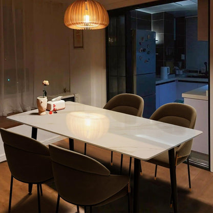 Modern Rectangular White Laminate Marble Sintered Stone Dining Table with Metal Legs for Indoor and Outdoor Kitchen Use