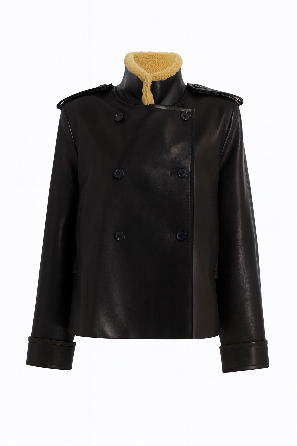 The 2026 new women's leather jacket with a long black collar and lambskin design is of high quality