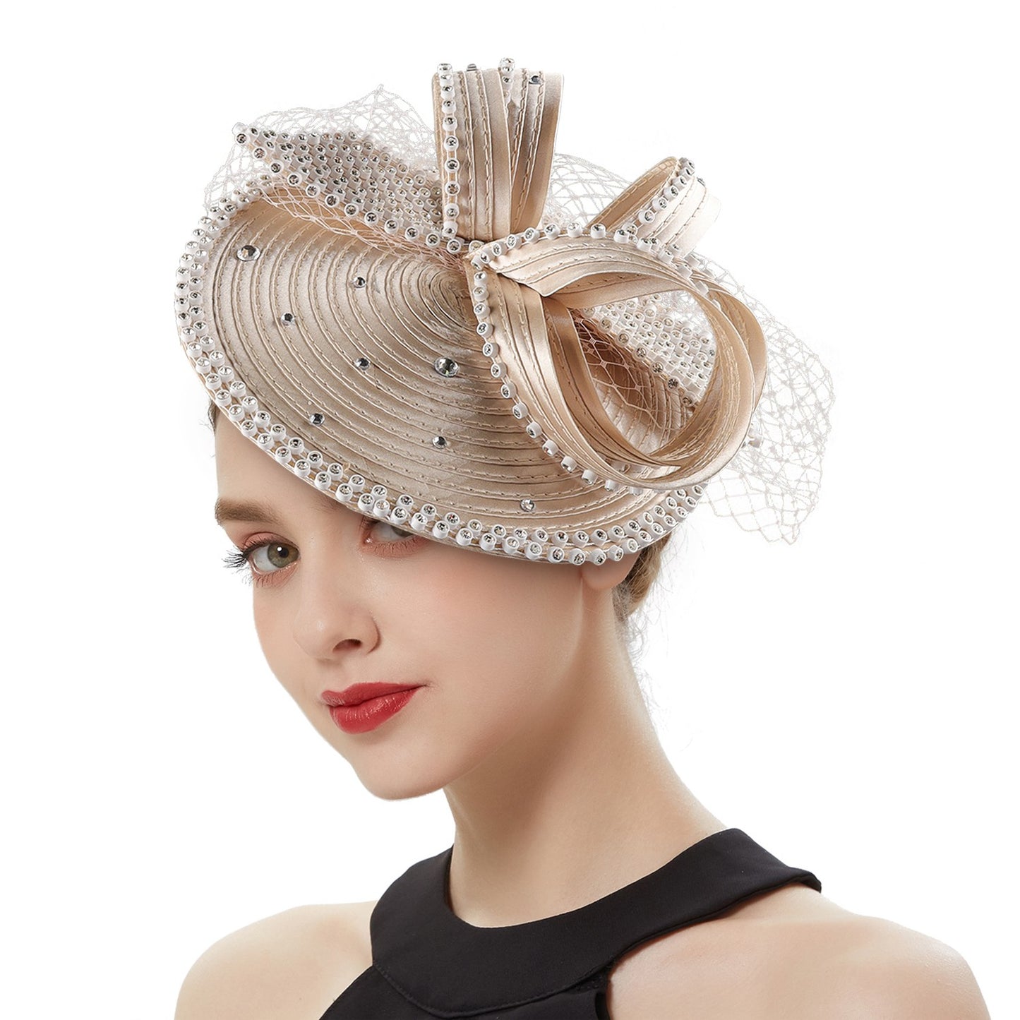 Fascinator de Cetim Perfeito Acessórios de Cabelo Chiques Multicores Chapéus para Kentucky Derby Chapéu para Chá da Tarde Touca de Strass com Véu